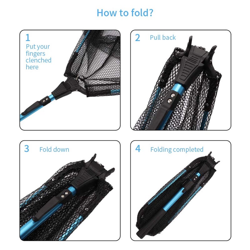 YVLEEN Folding Fishing Net - Foldable Fish Landing Net Robust Aluminum Telescopic Pole Handle and Nylon Mesh 16inch Hoop Size - Image 3